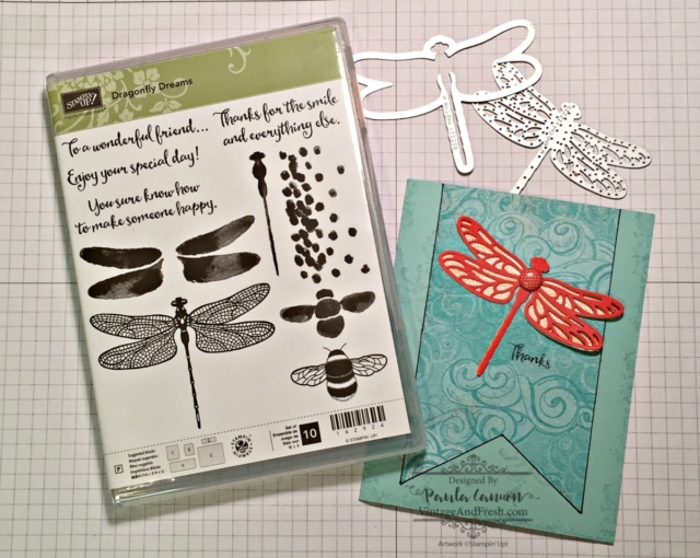 Dragonfly Dreams Bundle with thank you card designed by Paula Cannon at www.vintageqndfresh.