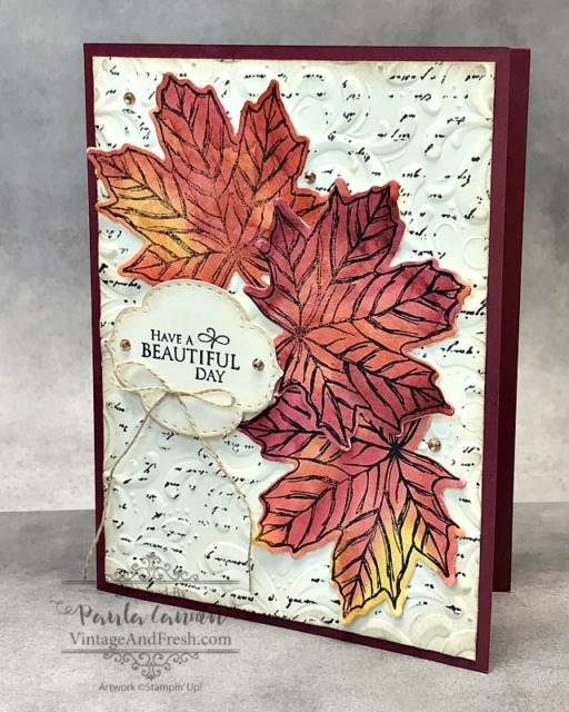 Card using Stampin' Up's Parisian Flourish 3D embossing folder and Very Versailles stamp set to create a vintage style.